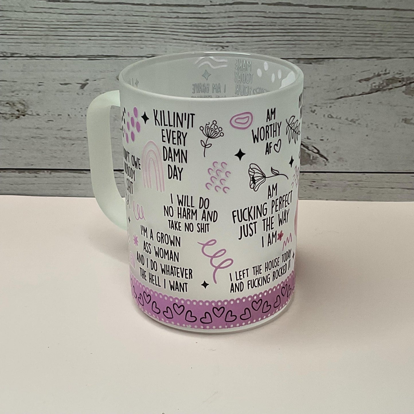 Affirmations Frosted Coffee Mug - Stylish Mom Gift (15 oz)