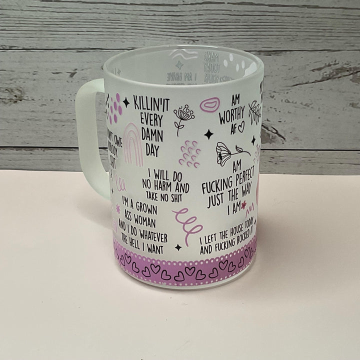 Affirmations Frosted Coffee Mug - Stylish Mom Gift (15 oz)