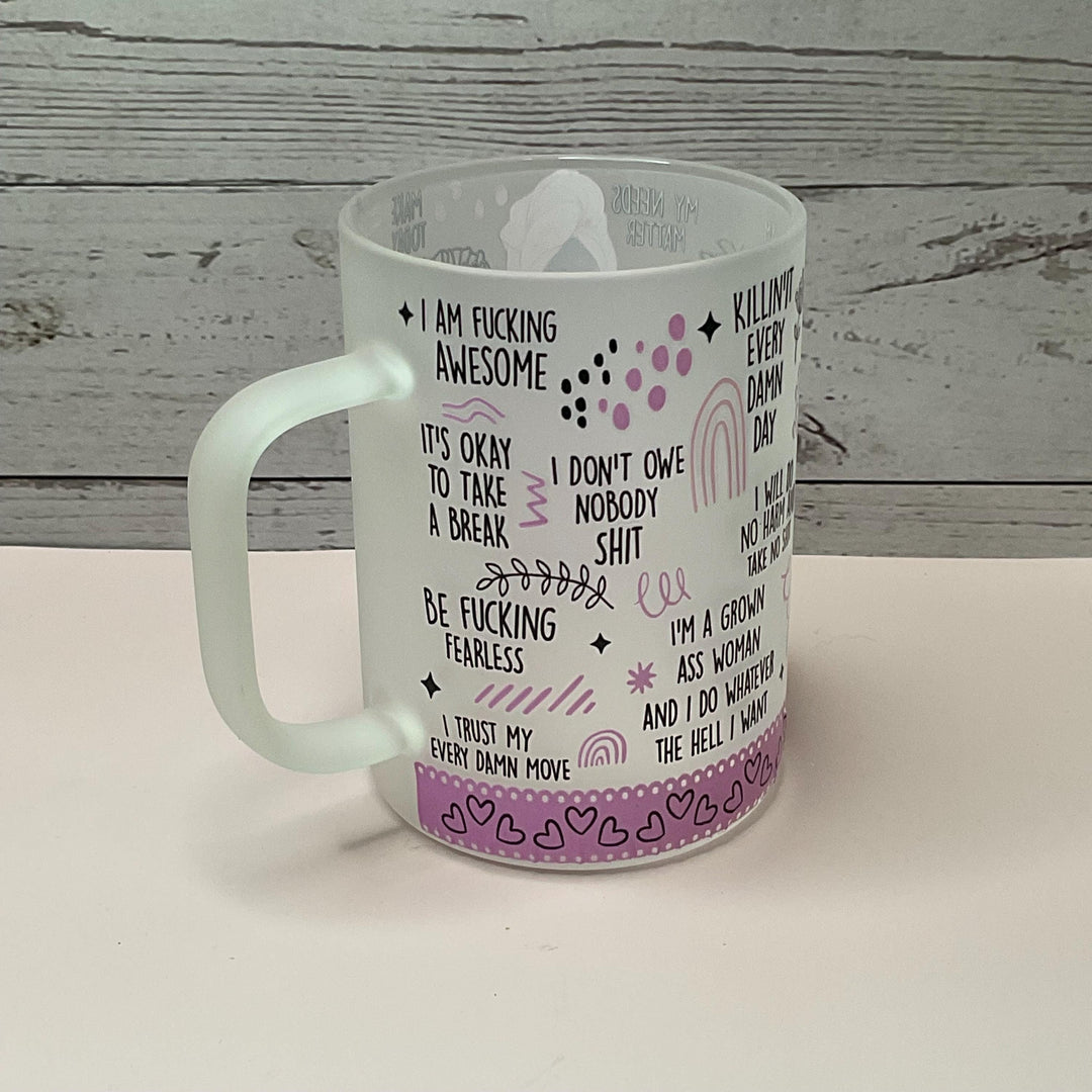 Affirmations Frosted Coffee Mug - Stylish Mom Gift (15 oz)