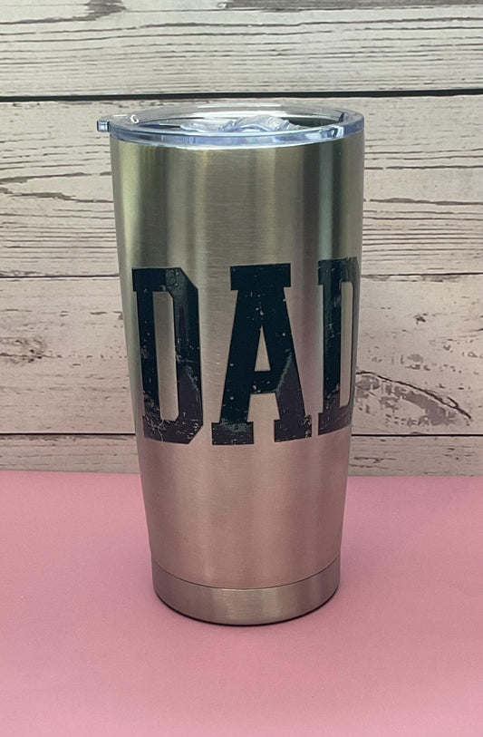 DAD Silver Tumbler: Double Wall Insulated Stainless Steel, 20 oz