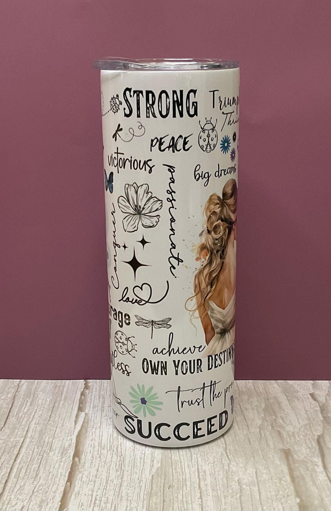 Self Love Affirmation- 20 oz Tumbler + Insulated Lid, Perfect Gift for Mom, Best Friend, Daughter