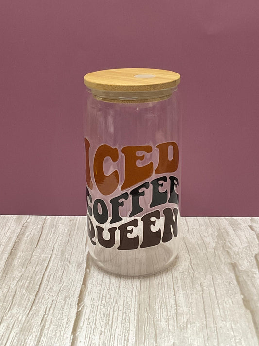 Iced Coffee Queen Glass Cup - 16 oz Iced Drink Tumbler
