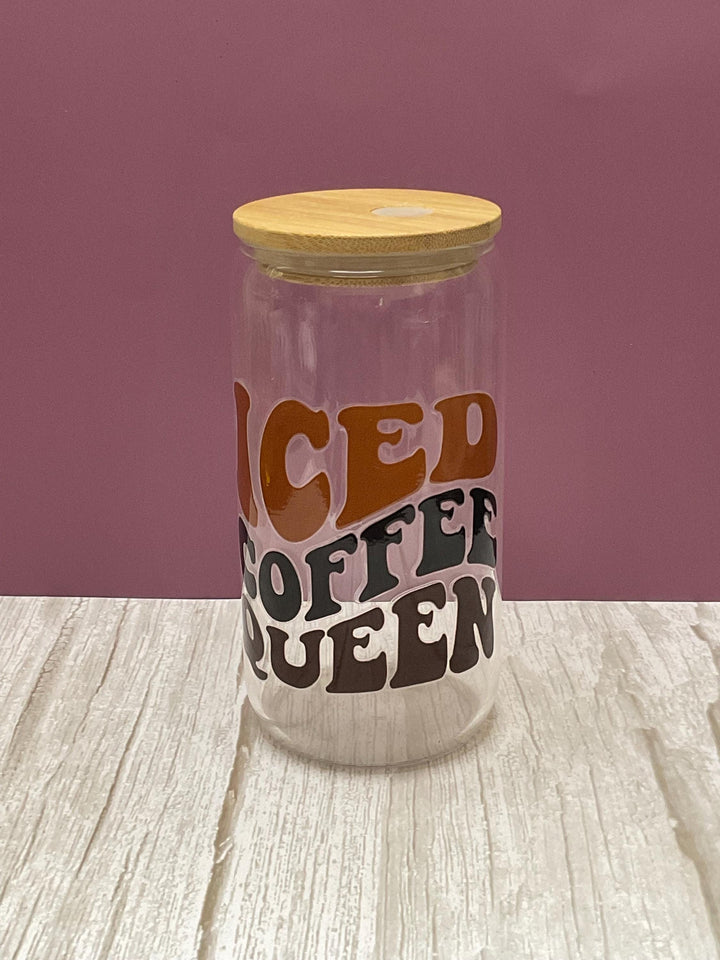 Iced Coffee Queen Glass Cup - 16 oz Iced Drink Tumbler