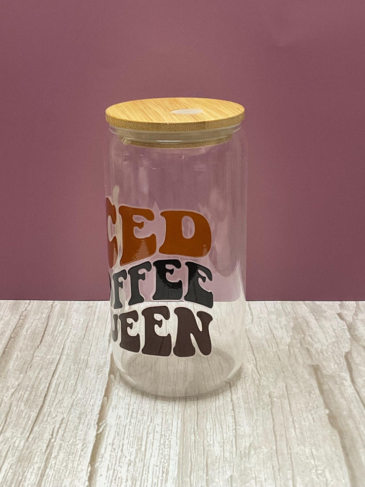 Iced Coffee Queen Glass Cup - 16 oz Iced Drink Tumbler