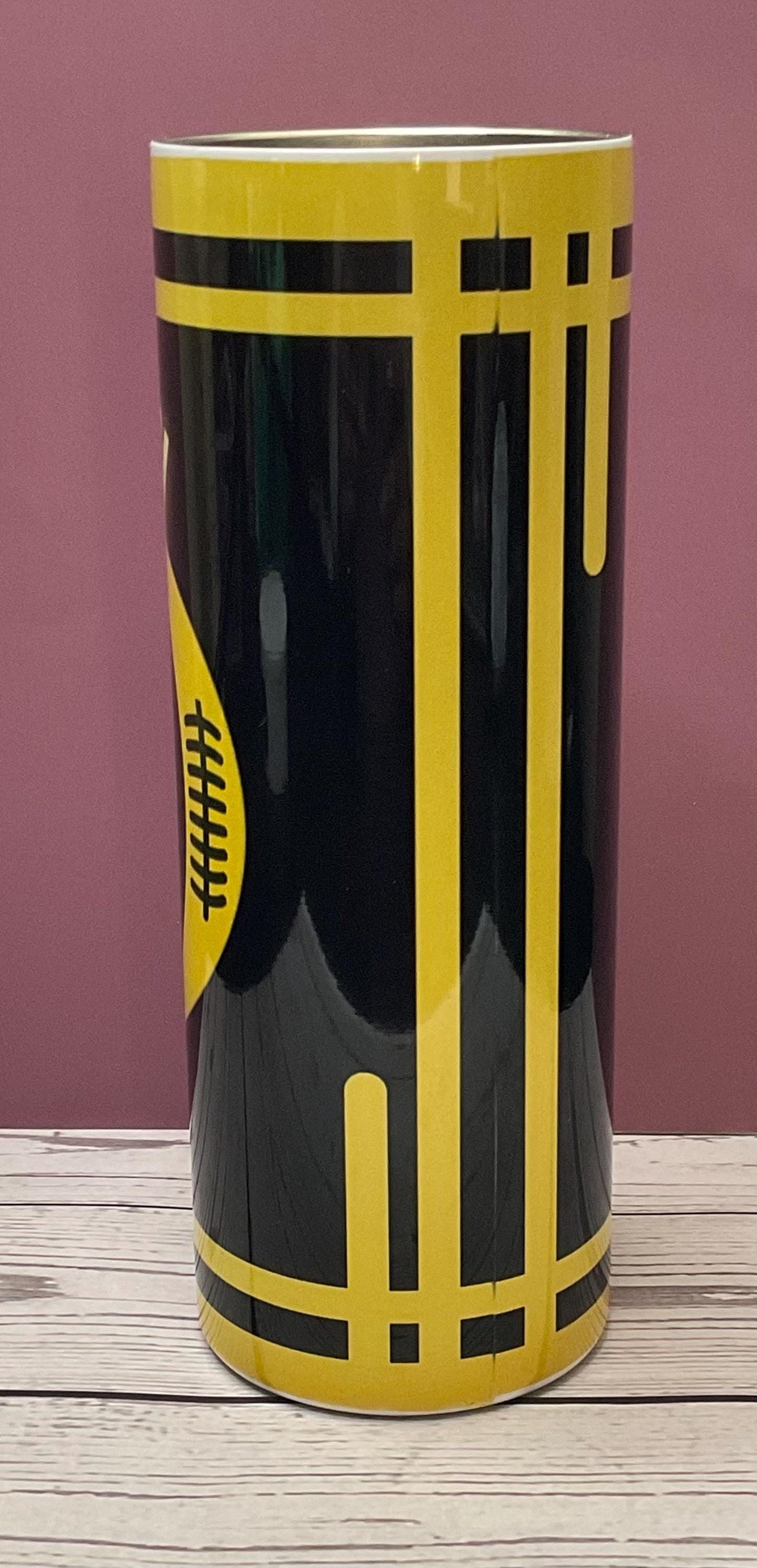 Black & Gold Football-Inspired Tumbler | 20oz Stainless Steel Travel Mug
