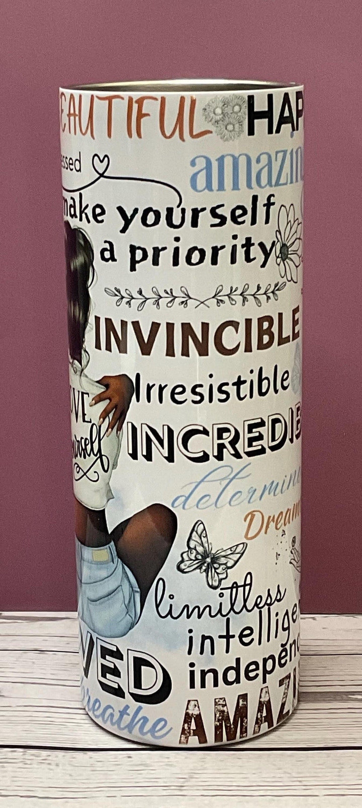 Love Yourself Affirmation 20 oz Tumbler: Insulated Stainless Steel, Melanin Gift