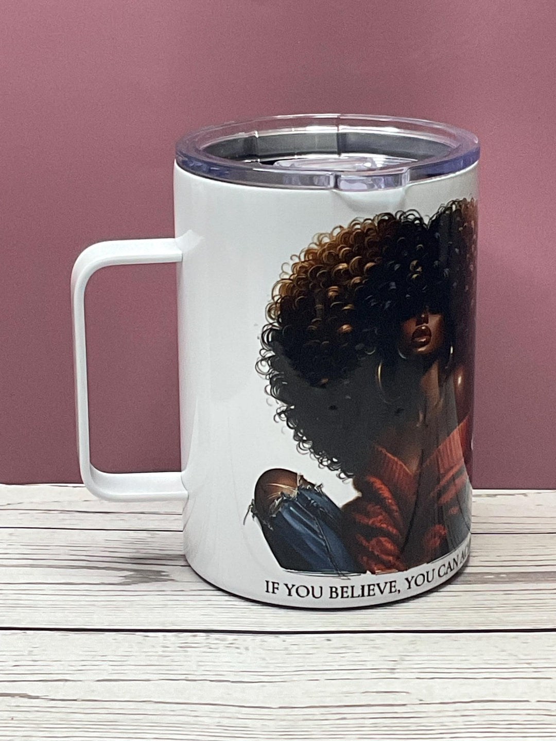 Afrocentric Stainless Steel Tumbler: Black Queen Art, Inspirational Gift