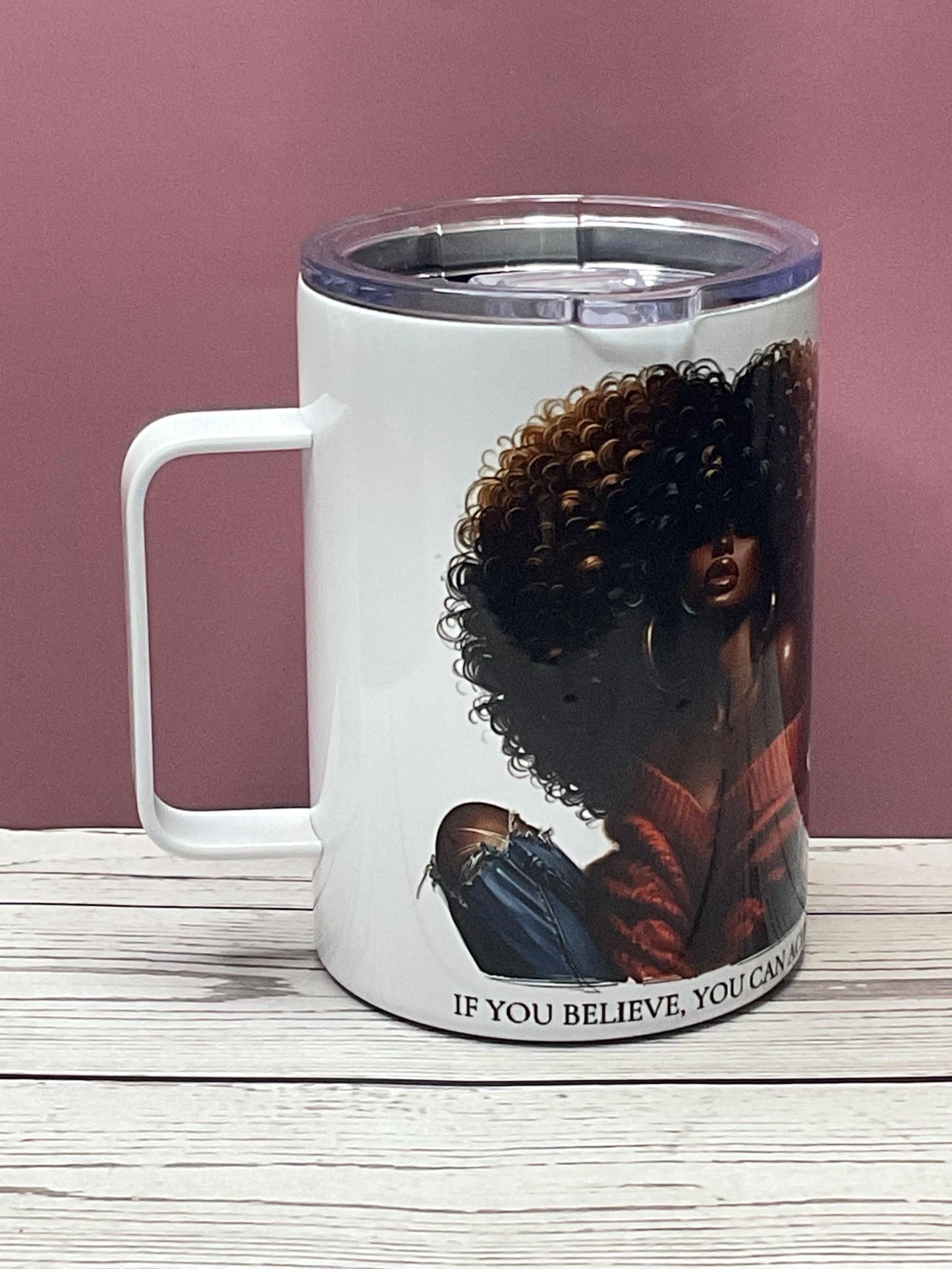 Afrocentric Stainless Steel Tumbler: Black Queen Art, Inspirational Gift