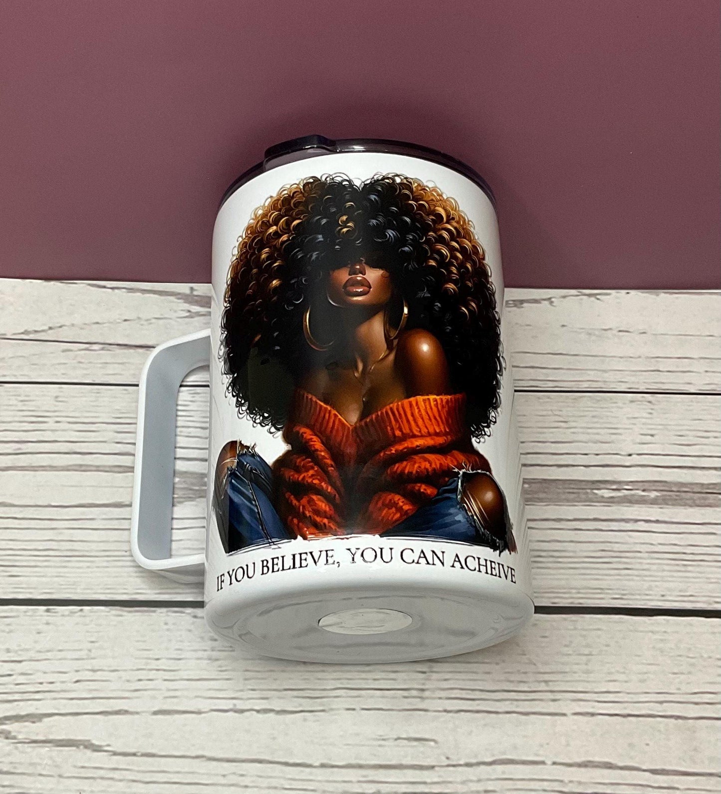 Afrocentric Stainless Steel Tumbler: Black Queen Art, Inspirational Gift