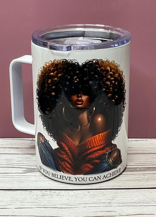 Afrocentric Stainless Steel Tumbler: Black Queen Art, Inspirational Gift