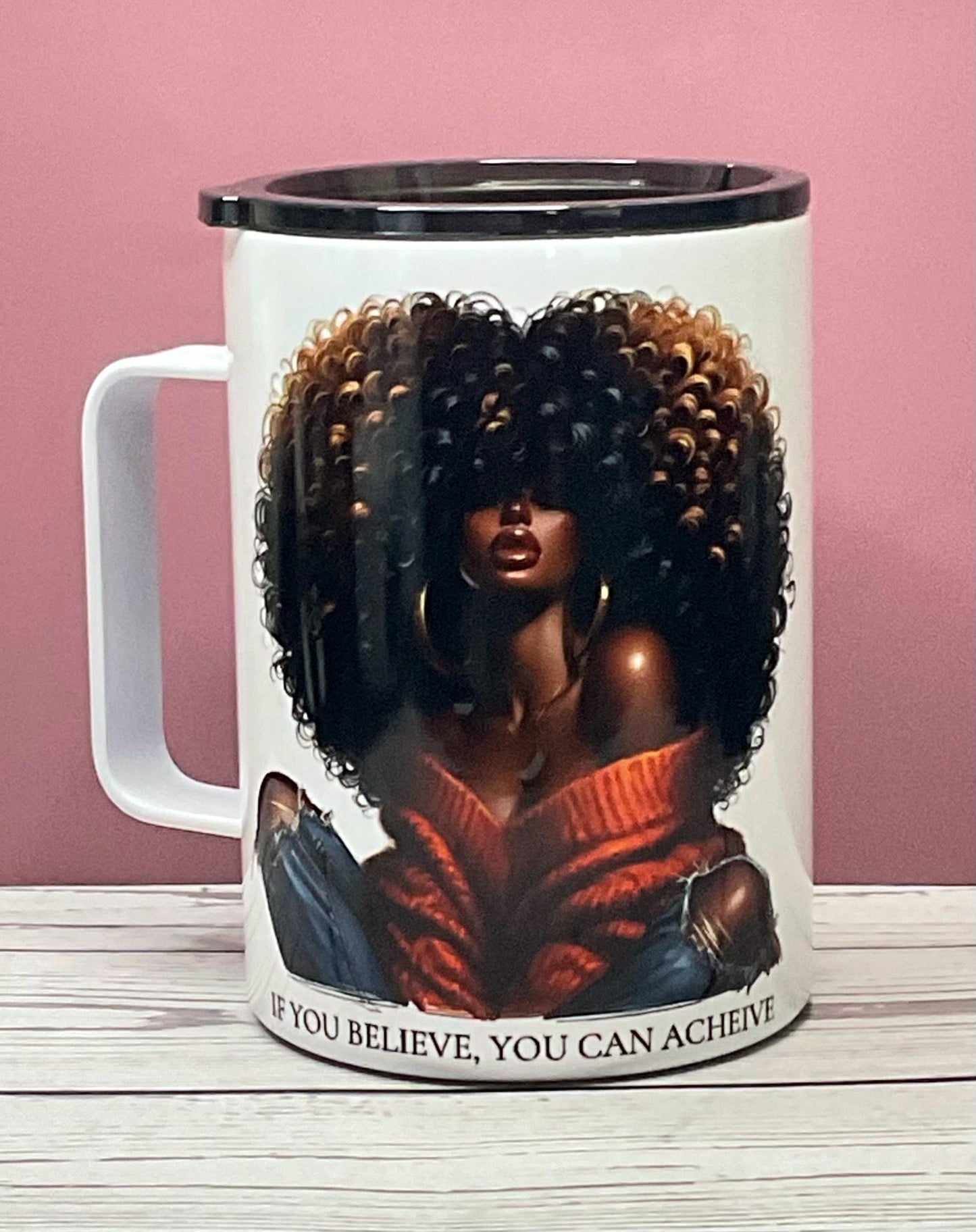 Afrocentric Stainless Steel Tumbler: Black Queen Art, Inspirational Gift