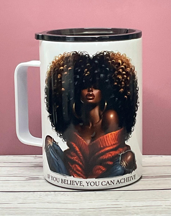 Afrocentric Stainless Steel Tumbler: Black Queen Art, Inspirational Gift