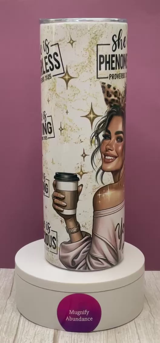She Is Phenomenal – Proverbs 31:25 Tumbler | Christian Gift for Women | Faith &amp; Self-Love Cup